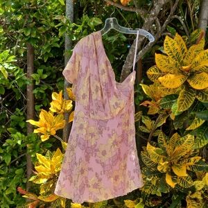 7 For All Mankind Silk Metallic One Shoulder Mini Dress